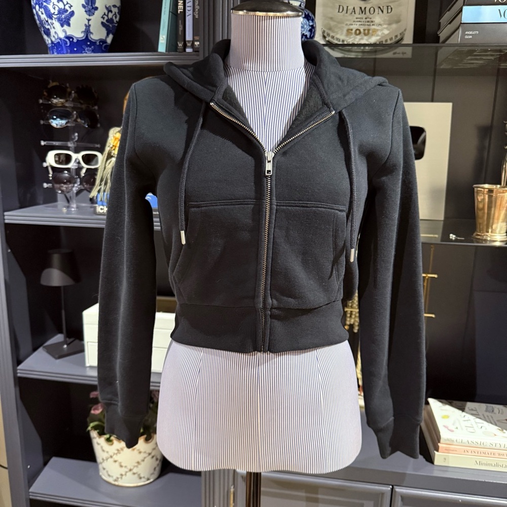 BP Cropped Black Zip-Up Hoodie – Size XS